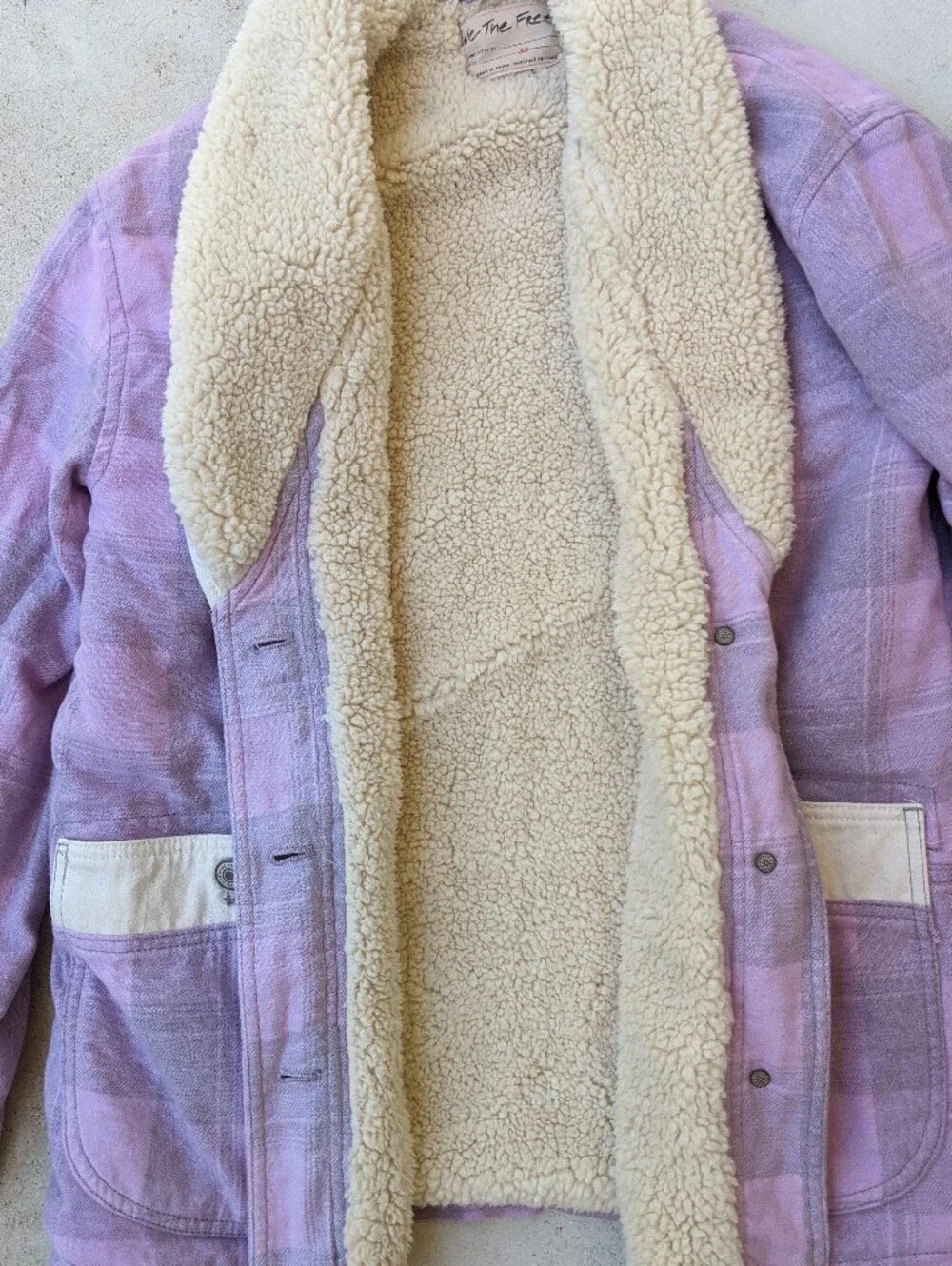 Free People 'We The Free' lilac plaid fleece lined jacket